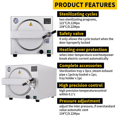 DEVALLEY 18L autoclave, stainless steel lab sterilizer, front view with circular door and control panel

DEVALLEY 18L autoclave, stainless steel lab sterilizer, side view showing door handle