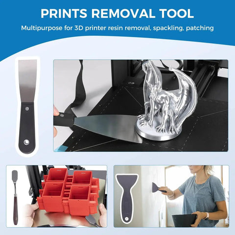 Must-Have All-In-One 3D Printer Tools Kit 36 Piece Set For Post Processing Finishing Smoothing And Carving With Deburring Tool Digital Caliper Knife Set Removal Tools Pliers Cutters And Handy Storage Bag Sovol Compatible showing print removal tool in use