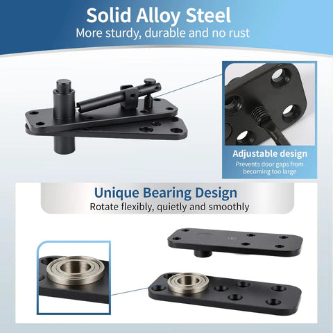 Beefy Heavy Duty Hidden Door Hinge With 570 Lbs Load Capacity Thick Solid Alloy Steel 360 Degree Rotation Pivot close-up view