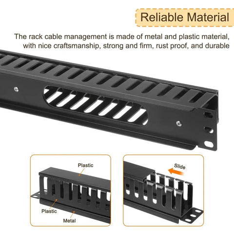 4 Pack 1U 19 Inch Cable Manager Kit For Network Racks, 24 Slot Horizontal Wire Organizer, black metal finger duct