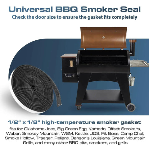 One Half Inch By One Eighth Inch High Temp Smoker Gasket Replacement LavaLock Self Stick 15 Foot Seal and BBQ Smoker