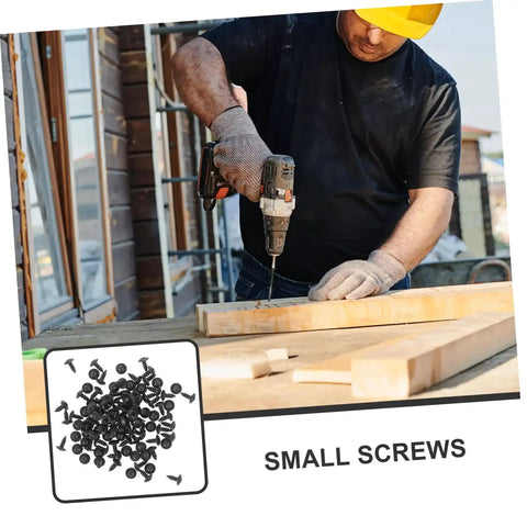 Worker using power drill with Miniature Screw Set 100 Pieces Tiny Fasteners for Furniture Repair and Small Machinery Construction Projects Perfect for DIYers and Handy Fixes and Delicate Electronics.