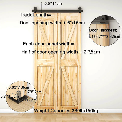 Built Tough Heavy Duty Bi Folding Sliding Barn Door Hardware Kit For Two Doors, 3.3 Feet Track, installed on wood doors