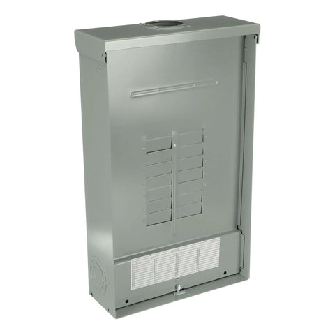 125A outdoor convertible load center front view, 12-space 24-circuit main lug panel in galvanized steel, NEMA 3R enclosure