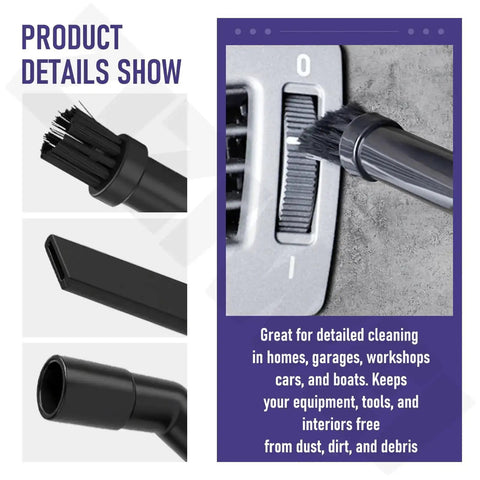 One And A Quarter Inch Micro Cleaning Wet Dry Vac Nozzle Kit With Cone Adapter And Six Attachments For Compact Shop Vacuums Pro Grade Detail Cleaning Accessories For Tight Crevices And Edges with detailed brush attachment in use