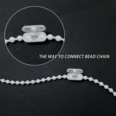 White Bead Chain Cord For Roller Blinds Replacement 10 Yards With 12 Ball Chain Connectors detail on black background