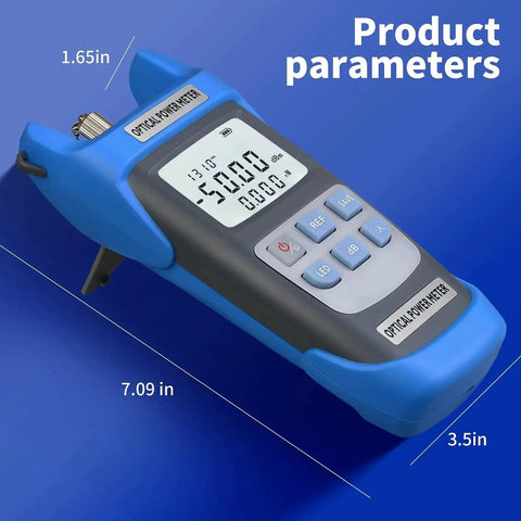 Rechargeable High Precision Optical Power Meter AC510A Two Piece Kit for Fiber Testing, Lab Grade dimensions display