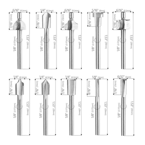 10 Piece High Speed Steel HSS Router Bits Set With 1 8th Inch Shank 3mm For Rotary Tools For DIY Woodworking Engraving Carving