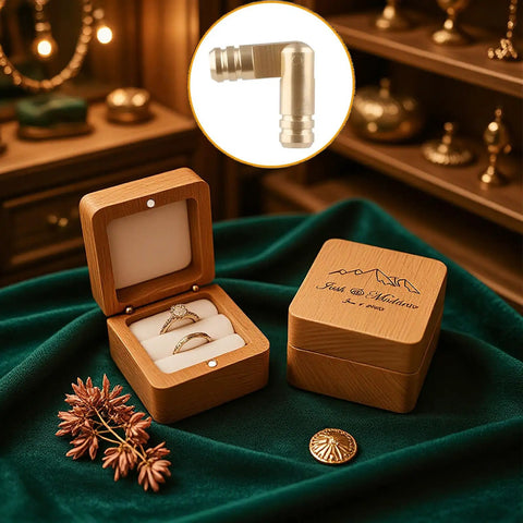 Premium Brass Hidden Hinges Set For Mini Jewelry Boxes And Music Boxes With 270 Degree Folding Includes 25 Cylinder Hinges 4x17mm And 25 Magnets 4x3mm For DIYers Woodworking Projects And Crafting, shown installed in a wooden jewelry box.