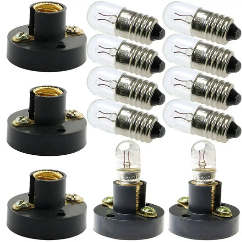 10 Pack Mini Screw Bulbs 6.3V Plus 5 E10 Mini Bulb Holders Black Plastic Brass Sockets Dope DIY Lighting Kit For Student Experiments
