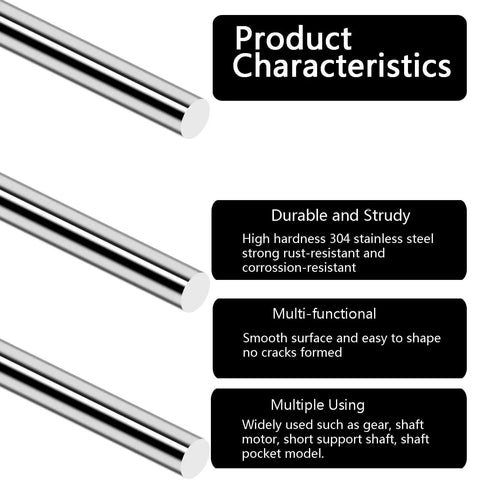 304 Stainless Steel Round Rods Set, 20 Pieces, 15.98 Inch Length And 0.118 Inch Diameter shown with product characteristics