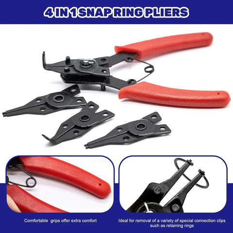 Must Have Ultimate C Clip External Retaining Ring Set With 4 In 1 Snap Ring Pliers And Precision Hooks For Grooved Shafts Pins And Studs, 395 Pieces In 17 Sizes Alloy Steel Case Included Waltool shown with red-handled pliers and interchangeable heads