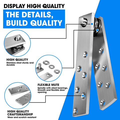 Hidden Door Hinge Set Heavy Side Type For Wood Doors And Bookshelves, 2 Pack Pivot Hinges shown with construction details.