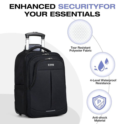 Go To Rolling Backpack Carry On With Wheels For Adults, 18 Inch Laptop Ready, Waterproof 50L Travel Bag For Men And Women, Black
