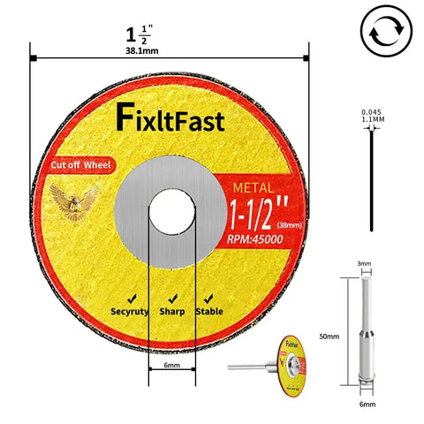 One And A Half Inch Fiberglass Reinforced Cut Off Wheels For Metal Cutting One Eighth Inch Thick Rotary Tool Discs With Mandrels Diamond Coated Pro Grade 11 Pack