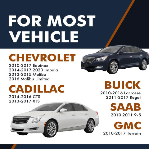 Infographic showing compatible cars for OEM Grade Front Wheel Hub Bearing Assembly Replacement Pair including Chevy, Cadillac, Buick models