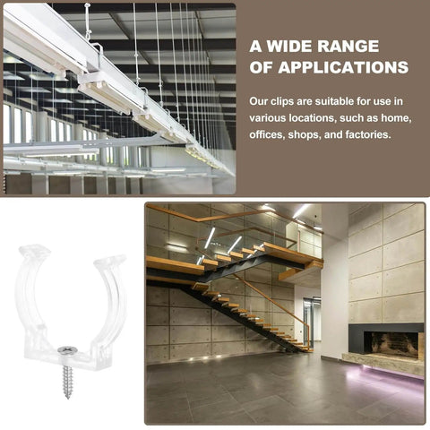 U Clip Tube Light Holder Bracket Set For LED Fluorescent Tubes, Plastic Pipe Clamps With Screws In Ceiling And Wall Settings