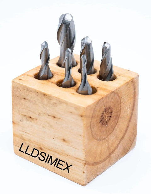 Pro Grade Ball End Mill Set For CNC Machining HSS M2 Two Flute Center Cutting Six Piece With Sizes 1/8 3/16 1/4 5/16 3/8 1/2 Inch Includes Wooden Stand For Makers By LLDSIMEX