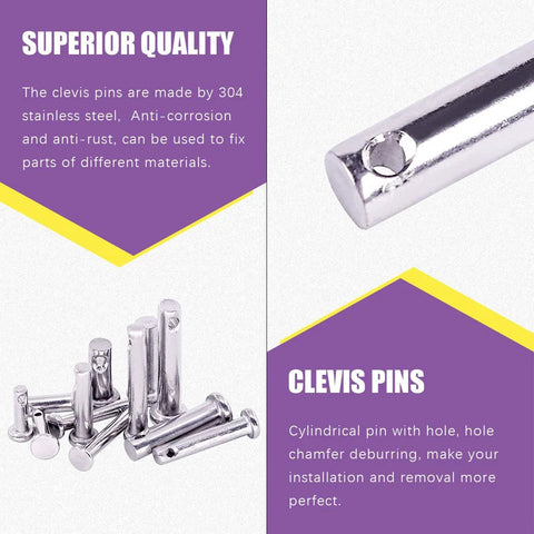304 Stainless Steel Clevis Pin Set Kit, 64 Pieces, M3 M4 M5, showing pin detail with hole and multiple pin types