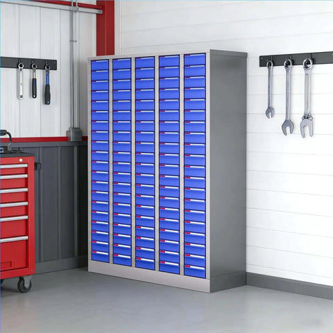 Heavy Duty 100 Drawer Parts Cabinet With Adjustable Dividers And Labels, Steel Hardware Organizer For Garage And Workshop