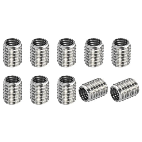 Set of 10 stainless steel thread adapter sleeves, M8x1.25 male to M6x1.0 female, 10mm length