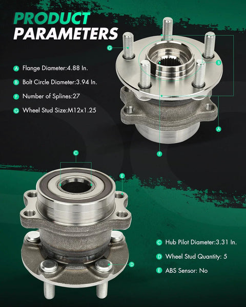 Wheel Bearing And Hub Assembly For AWD Subaru Crosstrek 2016-2021 Forester 2014-2018 Impreza 2012-2021 XV Crosstrek 2013-2015 Left Rear Right 5 Lug With ABS 1Pcs Replacement Part Direct Fit showing flange diameter and wheel stud details