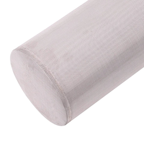 Tan cylindrical filter screen sleeve, mesh fabric with stitched end cap for inline filtration