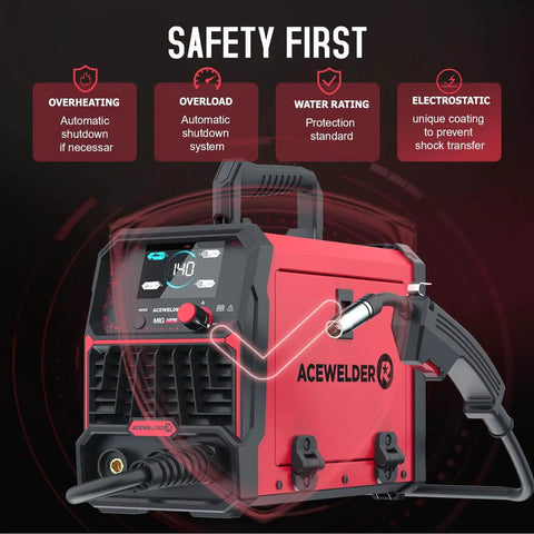 3 In 1 Flux Core Mig Welder 140A Portable 110V Inverter With Mig Lift Tig And Stick Welding Synergic Control LED Display