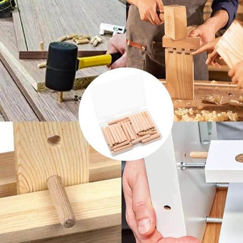 Various uses of Rock Solid 48 Piece Wood Dowel Pins Set Six Millimeter By Forty Millimeter And Quarter Inch By One Point Five Seven Inch Fluted Beveled Ends For Shelf Support And DIY Woodworking Projects Hardwood Pegs