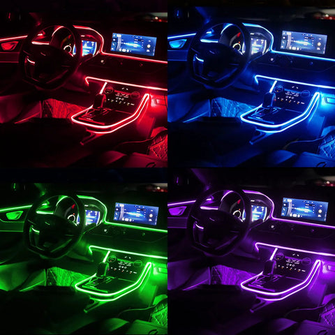 Jushope interior car ambient fiber optic kit, 236-inch PMMA light guide with skirt, multicolor red/blue/green/purple.