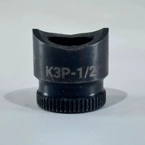 Knock Out Punch K3P-1/2-1 For 1/2 Inch Conduit, knurled grip edge, laser markings, heavy duty electrical punch tool, black finish, front view