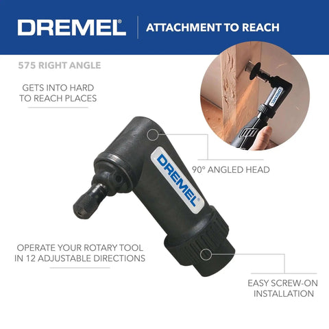 Right Angle Attachment For Rotary Tools By Dremel, 90 Degree Angled Head For Grinding Drilling And Cutting In Tight Spaces