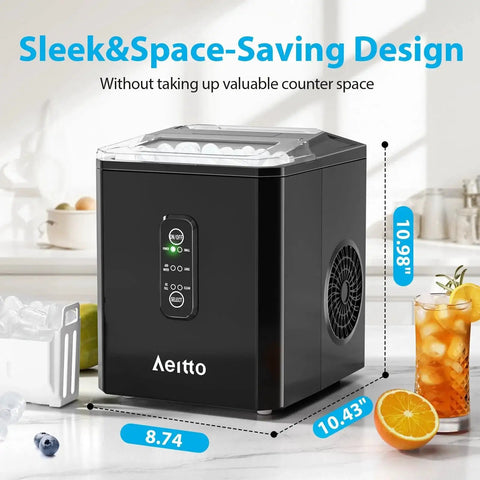 Countertop Ice Maker 9 Ice Cubes In 6 Minutes 26 Lb Per Day Self Cleaning, black compact design on kitchen counter