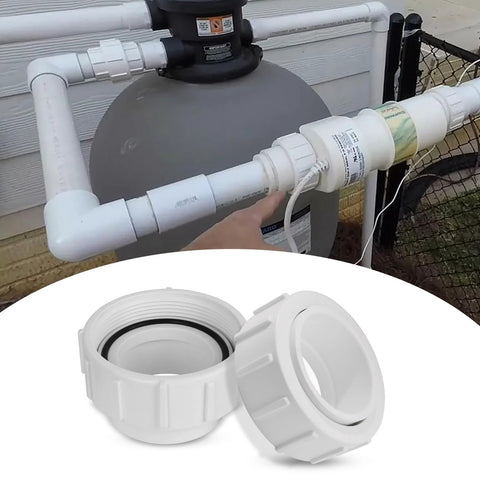 GAQUECY 2-inch half union adapters, white PVC with O-ring, pool heater plumbing (2-pack)