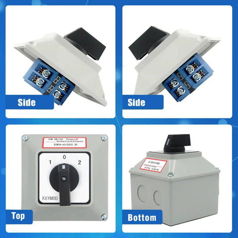 Beefy 63A Rotary Changeover Switch With Master Box Exterior Enclosure 660V, showing various angles and components.