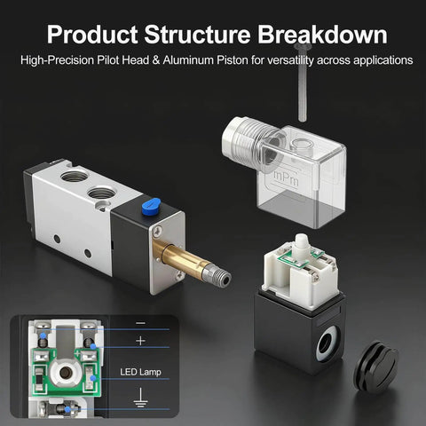 4 Station Solenoid Valve Manifold Kit, 12V DC 5 Way 2 Position Pneumatic Air Valve components breakdown