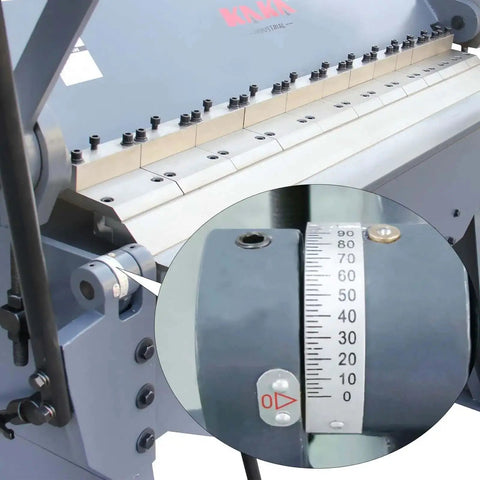 49 Inch Box And Pan Brake For Steel And Aluminum, 12 Gauge Capacity showing adjustable 0 to 135 degree bend angle gauge