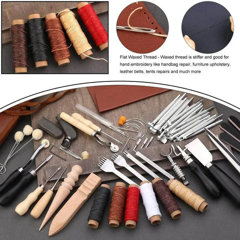 All In One Leather Craft Tools Set For Carving Stamping Sewing Punching And Cutting With A Custom Storage Bag 72 Piece Professional Kit