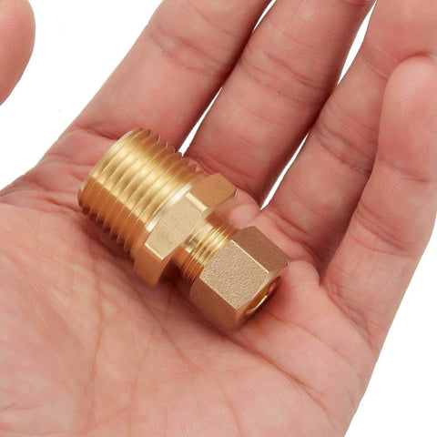 Brass compression tube fitting, straight coupling adapter, 3/8 in tube OD to 1/2 in NPT male, pack of 2