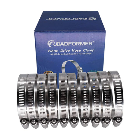 ROADFORMER 3.5-in worm drive hose clamp set, stainless steel, 1/2 in band, SAE 56, 10-pack, 78–102 mm range