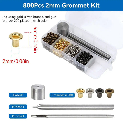 2Mm Grommet Kit With Punch Pliers Tool And Storage Box for Shoes Bags Clothes Diy Projects, assorted colors, 800-piece set
