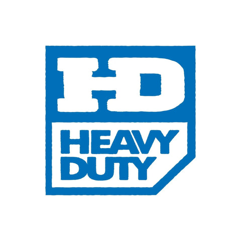 Blue and white logo with large letters 'HD' above text 'Heavy Duty' in bold block letters.