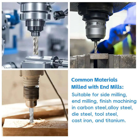Square End Mill Set 1/2 Inch Cutting Diameter 1/2 Inch Shank 4 Flute Straight End Mills HSS in milling machines