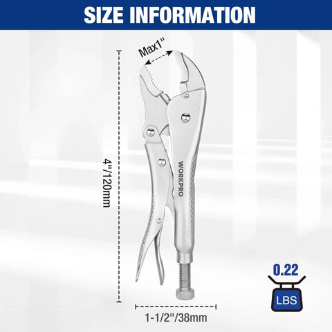 Mini 4 Inch Curved Jaw Locking Pliers With Wire Cutter Chrome Vanadium Steel Vise Grips shown with size details