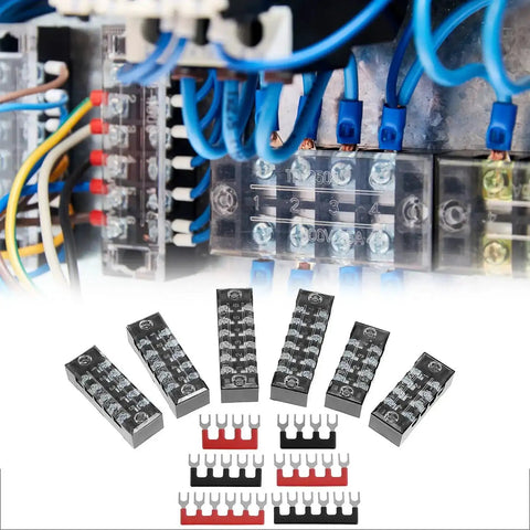 Pro Grade Dual Row Screw Terminal Block Kit with 6 Sets 4/5/6 Position Options and Jumpers, 600V 15A Blocks and 400V 15A Jumpers