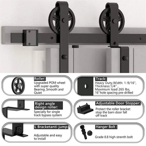 Sliding Barn Door Track Hardware Kit With Quiet Roller Bearings For Single Or Double Doors, low-ceiling installation, black.