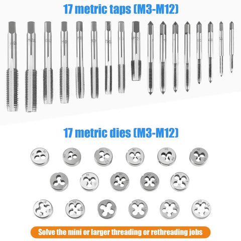 Image of a Premium 40 Piece Metric Tap And Die Set For M3 To M12 Taps And Dies With Full Threading Kit and accessories.