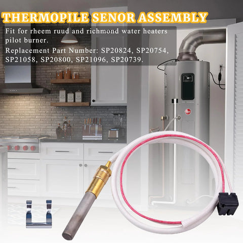 750mv thermopile sensor assembly with probe and pink-stripe cable for Rheem Ruud Richmond gas water heater