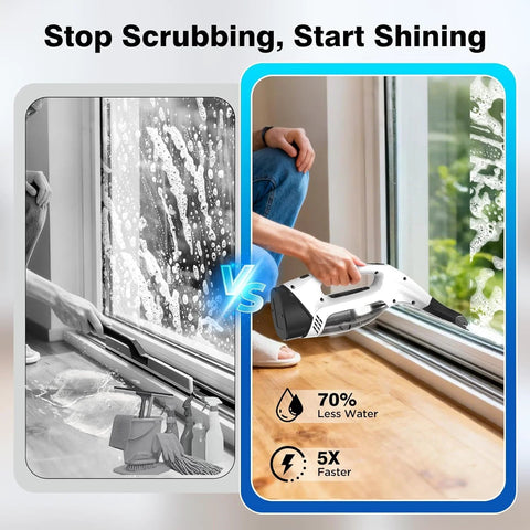 ZRHI cordless window vacuum squeegee, black; 2000Pa electric cleaner with 2200mAh battery and 150ml water tank