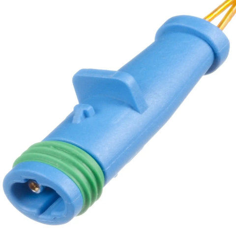 Brake wear sensor connector, blue plastic body with green O-ring seal, Holstein 2BWS0007 (front or rear)